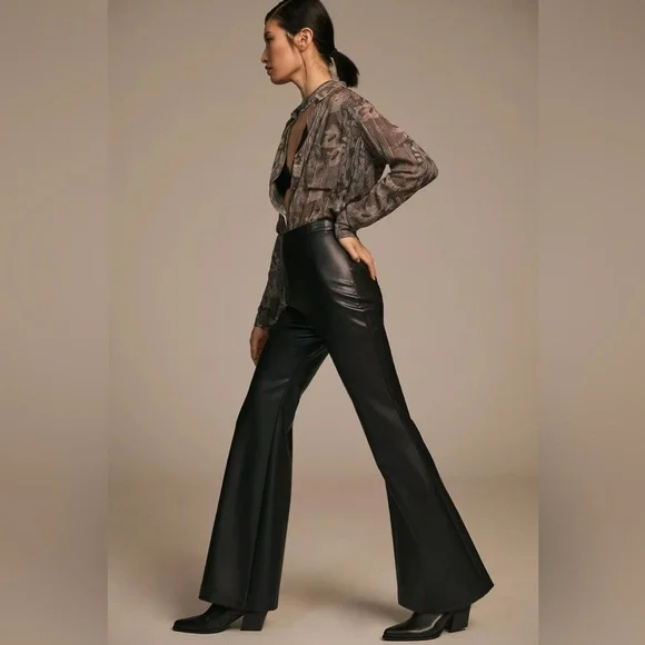 Anthropologie Hutch FAUX LEATHER Pants Flare Black Size‎ 4